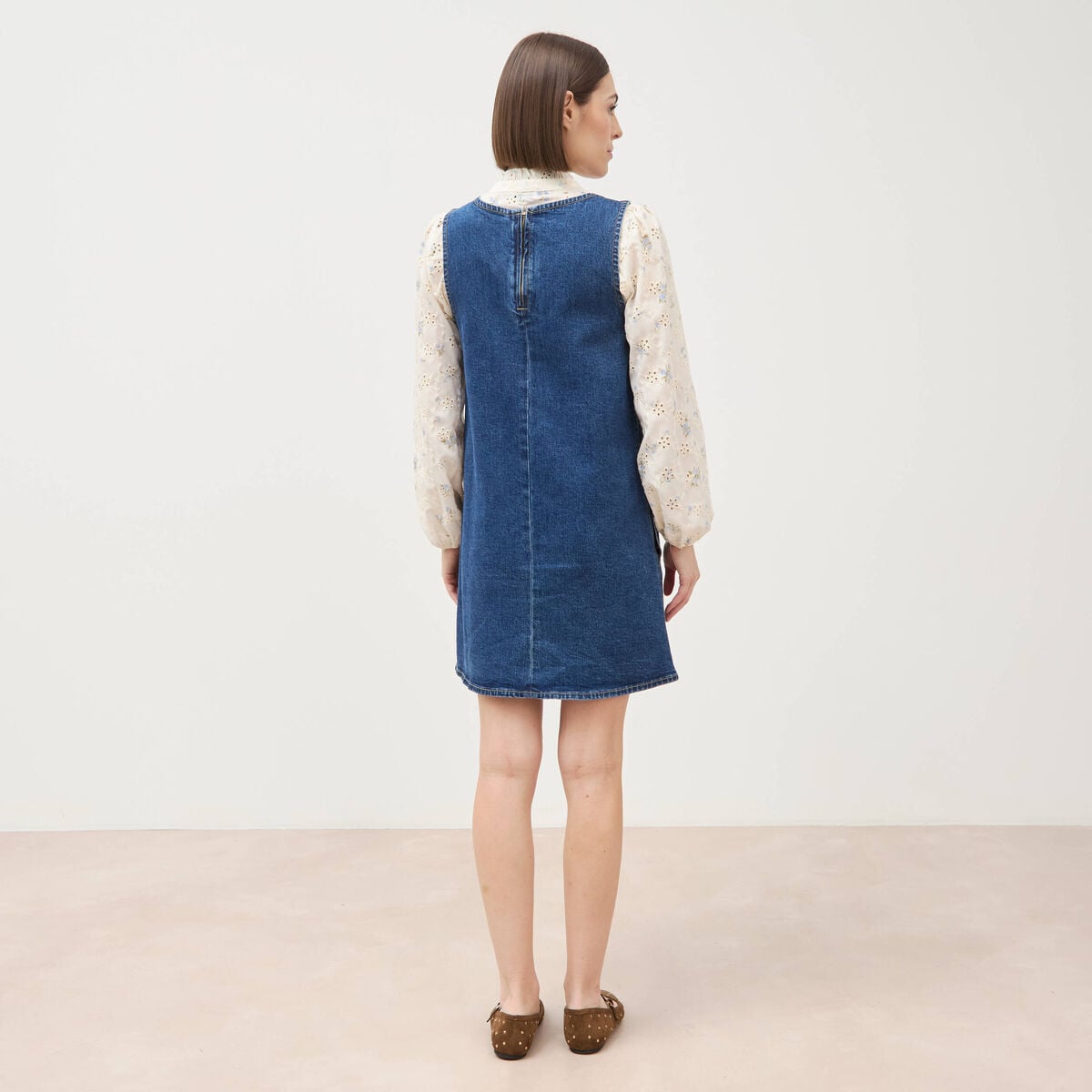 Robe sans manches col rond en jeans denim stone femme