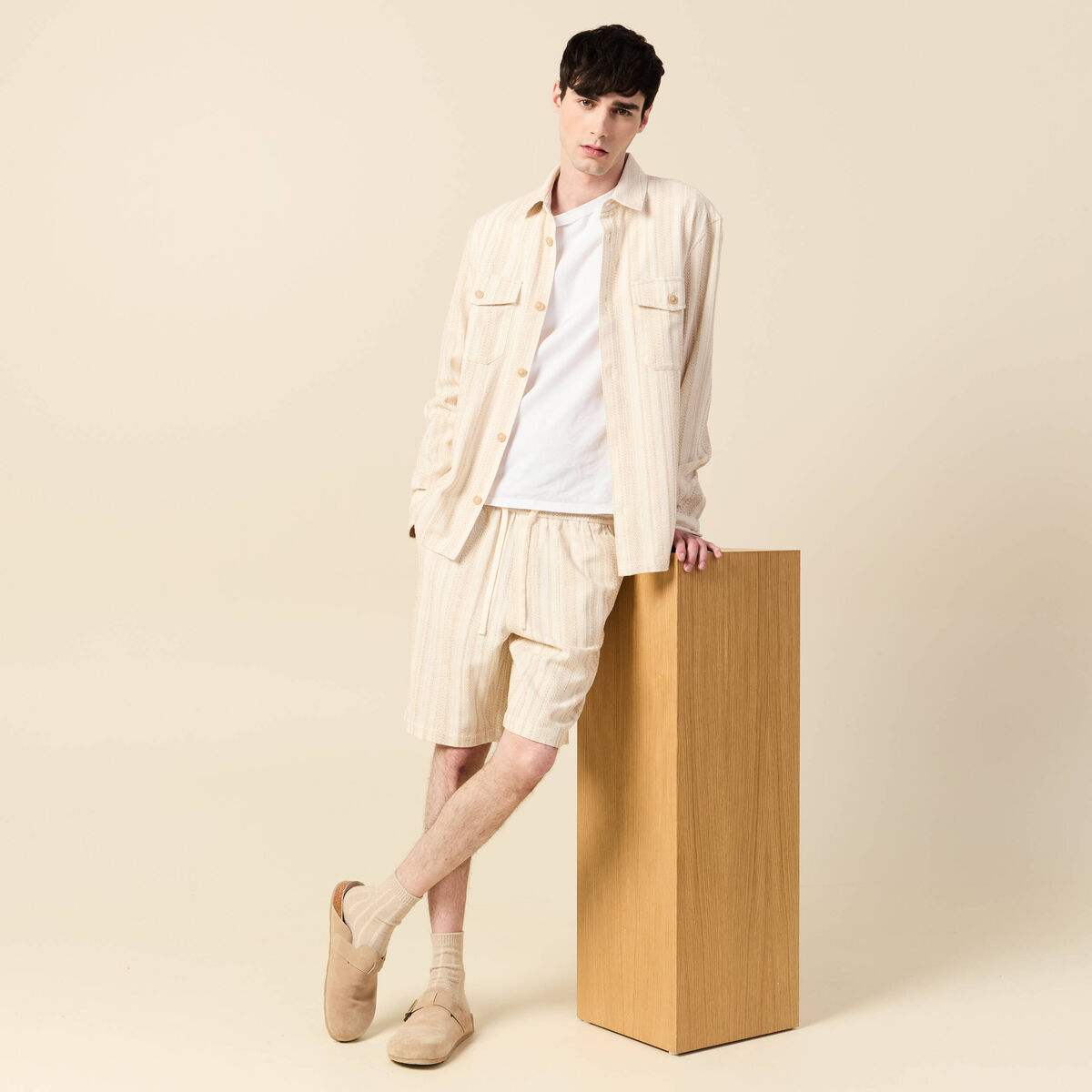 Short droit en tricot ecru homme