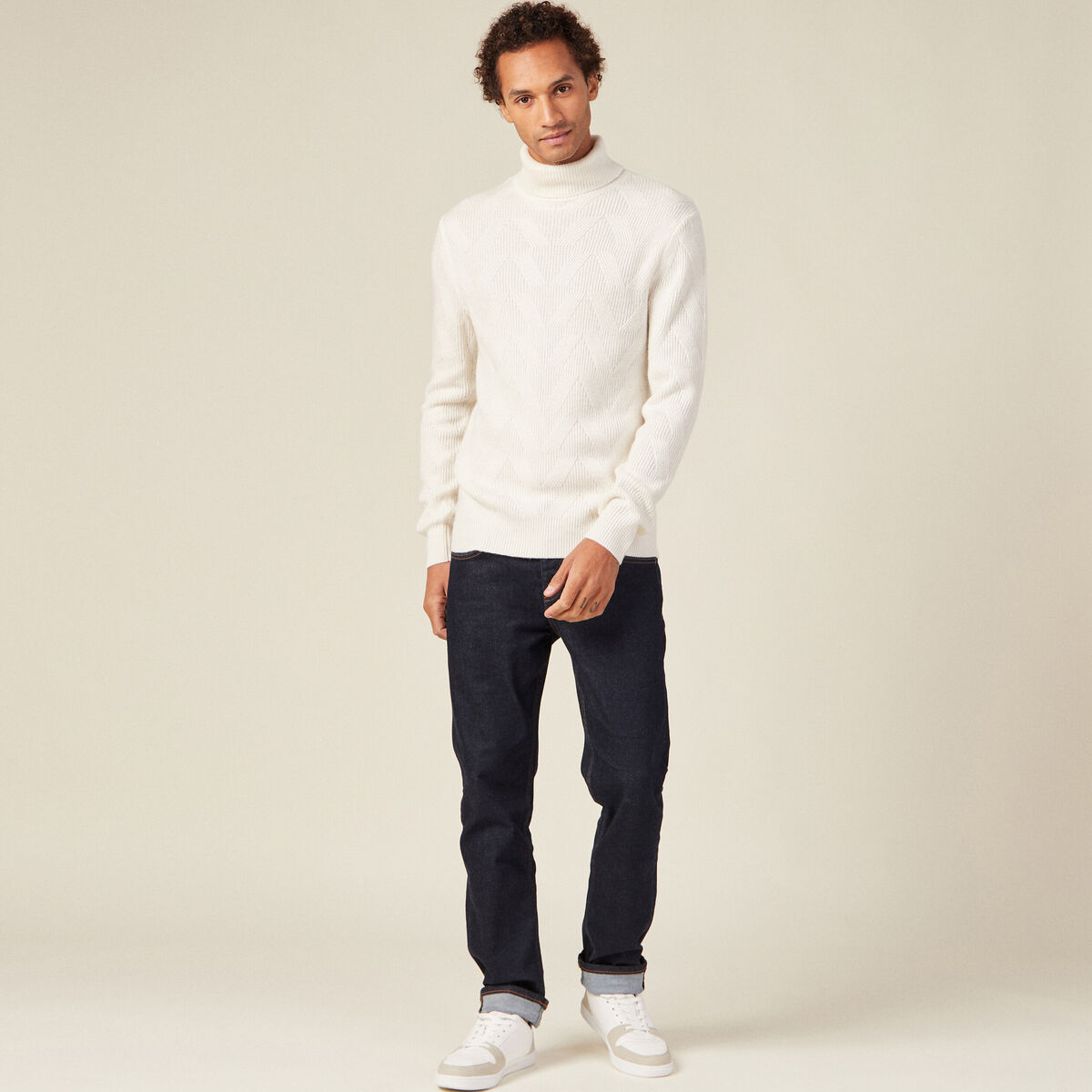 Pull manches longues ecru homme