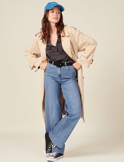 Trench droit long déperlant beige femme