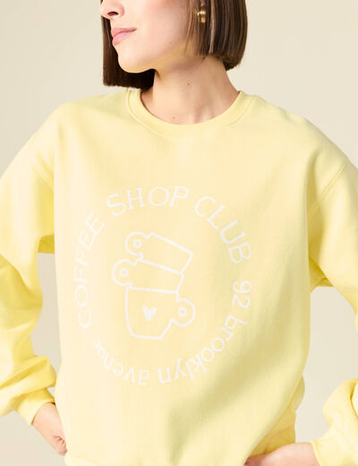 Sweat droit court manches longues jaune pastel femme