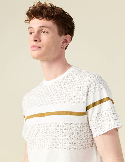 T-shirt col rond manches courtes ecru homme