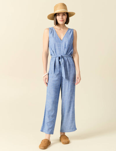 Combinaison pantalon ceinturée bleu femme