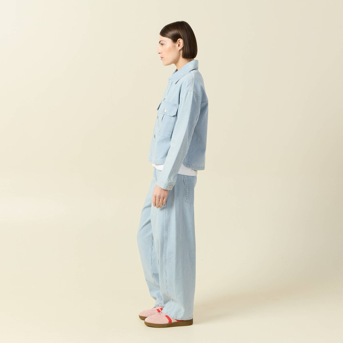 Veste en coton manches longues denim bleach femme