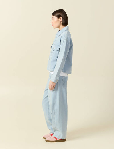 Veste en coton manches longues denim bleach femme