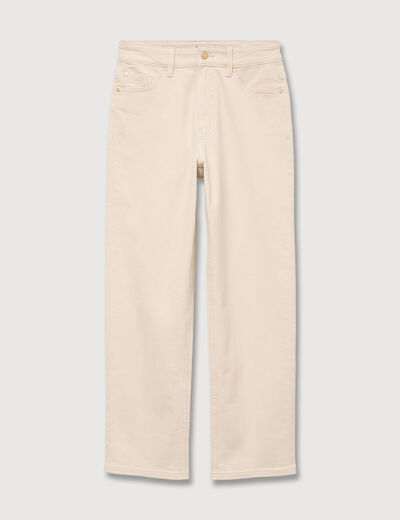 Jeans straight 7/8&egrave;me taille haute ecru femme
