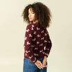 Pull de no&euml;l col rond manches longues prune femme