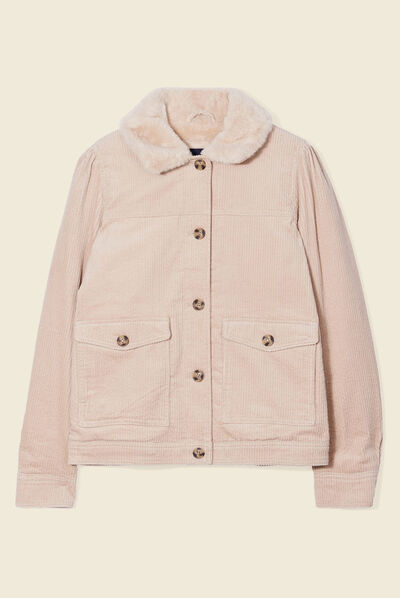 Blouson droit velours côtelé beige femme