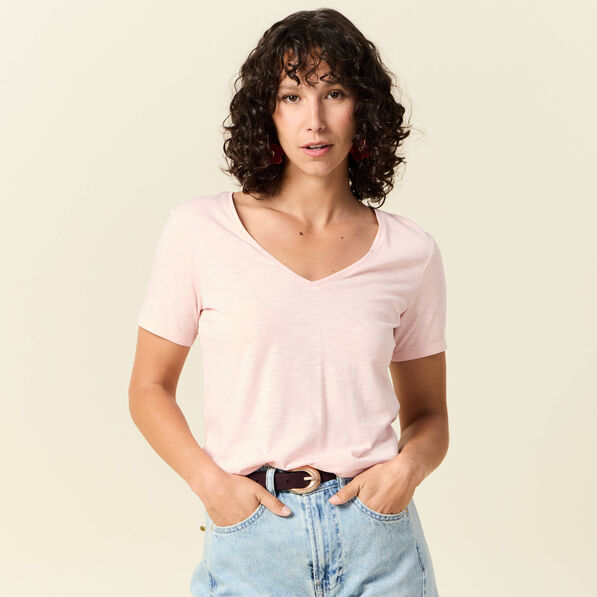 T-shirt manches courtes rose clair femme