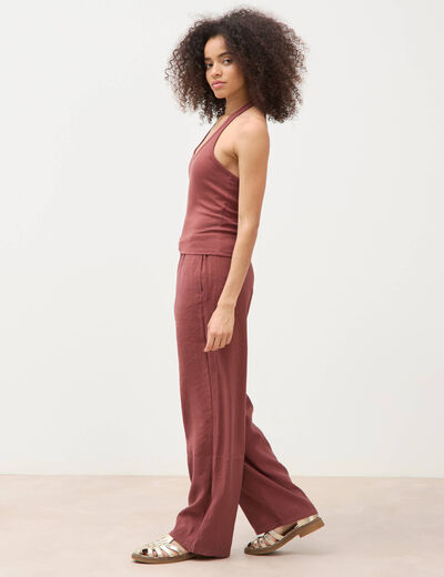 D&eacute;bardeur cropped d&eacute;collet&eacute; doubl&eacute; marron cognac femme