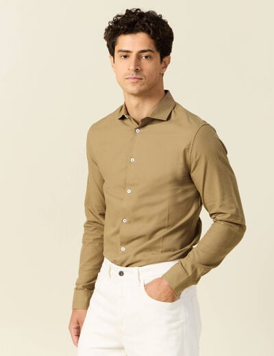 Col cintr&eacute; en coton manches longues marron homme