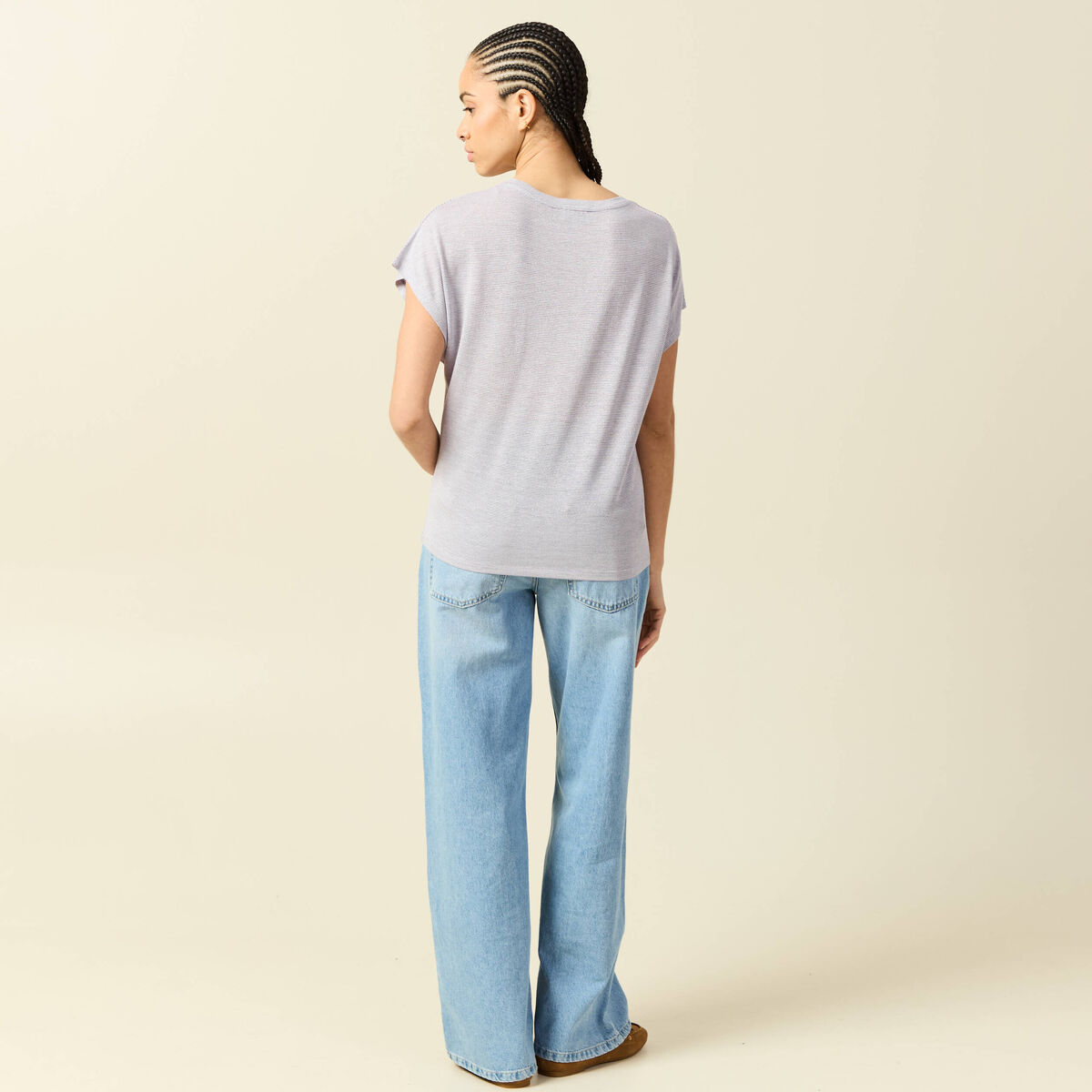 T-shirt col rond manches courtes parme femme