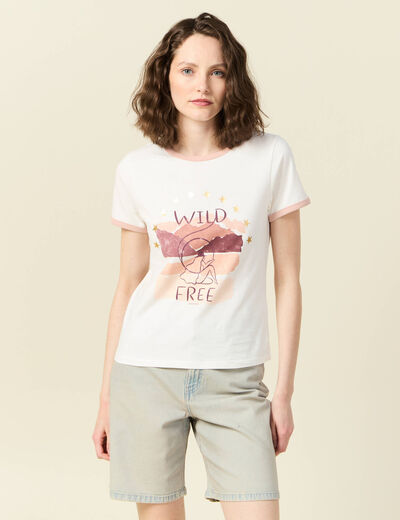 T-shirt manches courtes ivoire femme