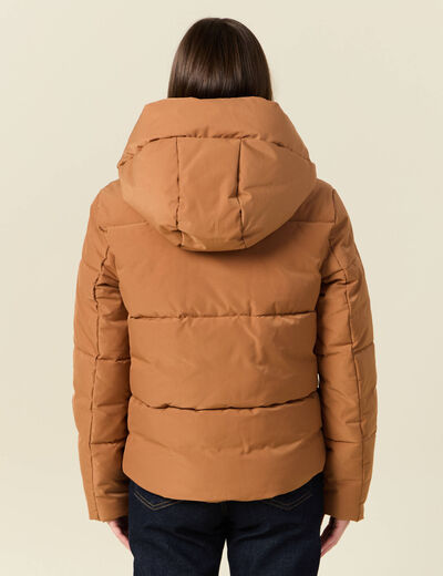 Doudoune à capuche marron clair femme