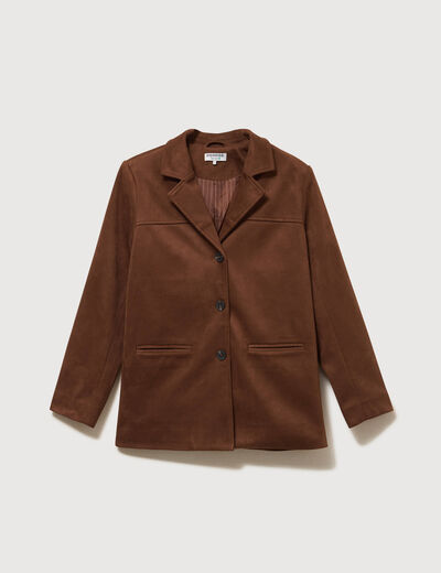 Blazer col tailleur manches longues marron fonc&eacute; femme