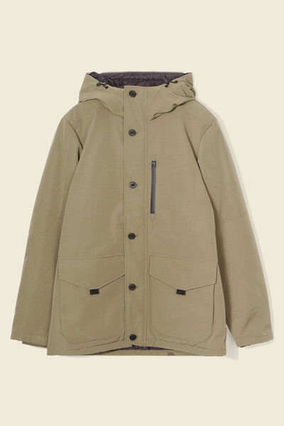 Parka droite à capuche vert kaki homme
