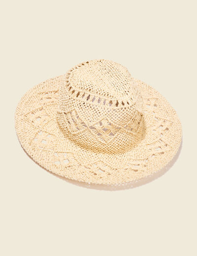 Chapeau de paille ajouré ecru femme