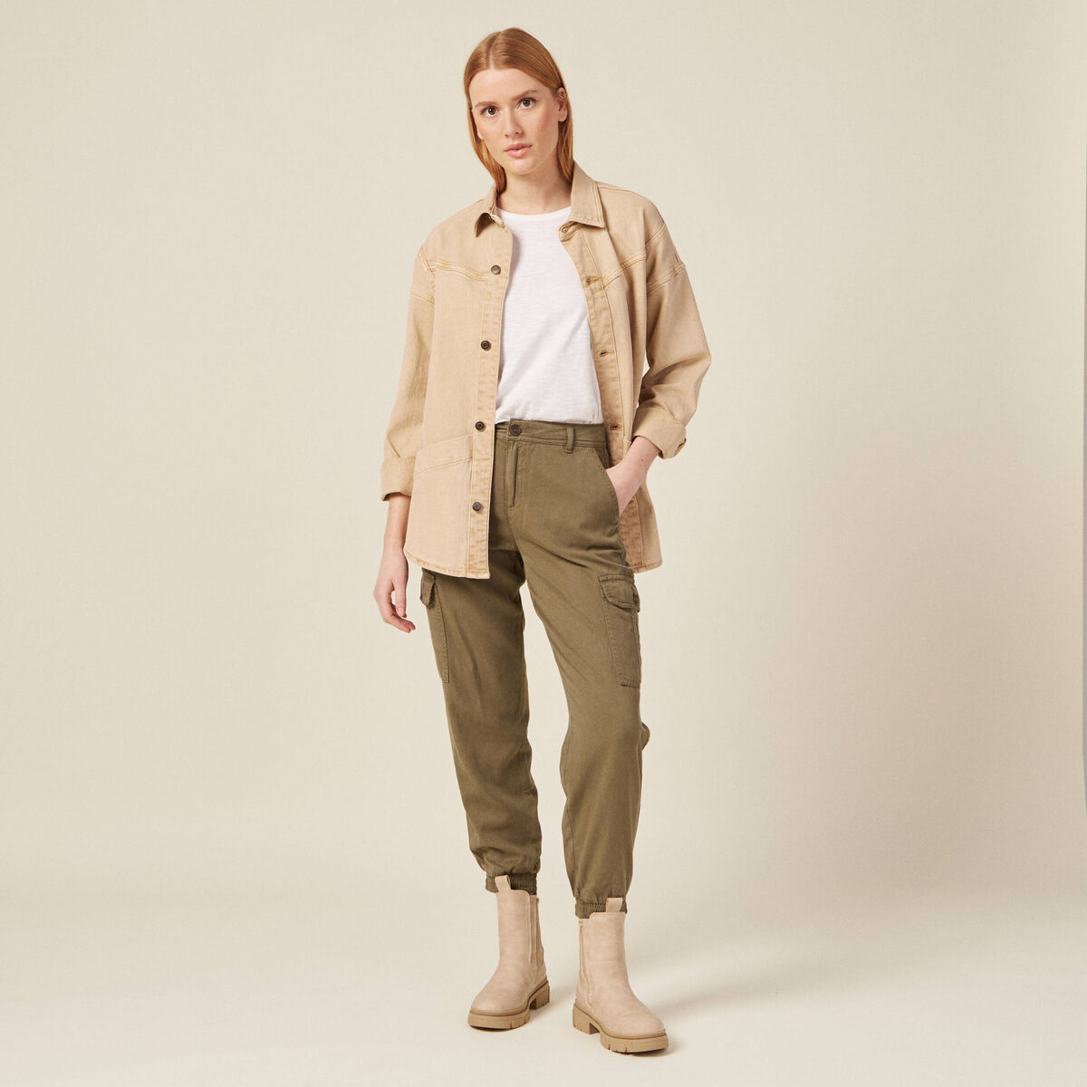 Pantalon éco-responsable vert kaki femme