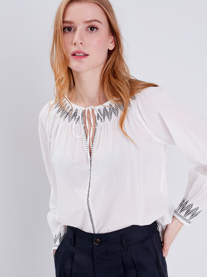 Blouse manches longues ecru femme