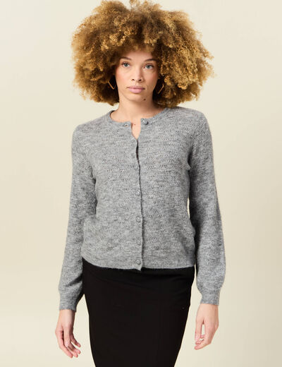 Gilet manches longues ajouré gris clair femme