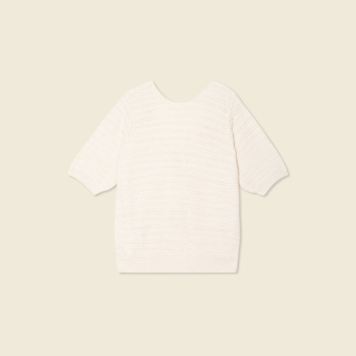 Gilet manches courtes ajour&eacute; creme femme
