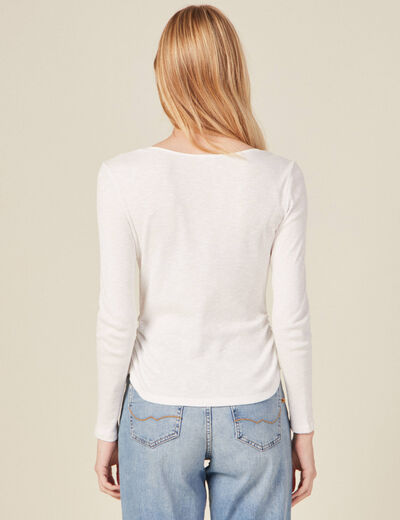 T-shirt manches longues côtelé ecru femme