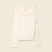 Pull col rond &agrave; volants manches longues ivoire femme