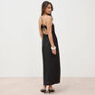 Robe satin&eacute;e bretelles col v noir femme