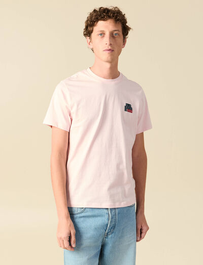 T-shirt en coton manches courtes rose poudr&eacute;e homme