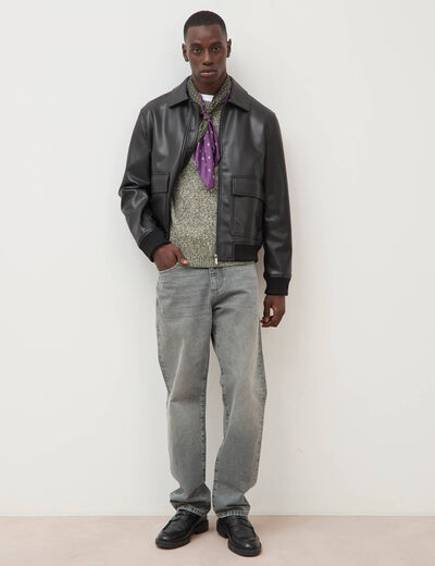 Pull droit tweed manches longues vert kaki homme