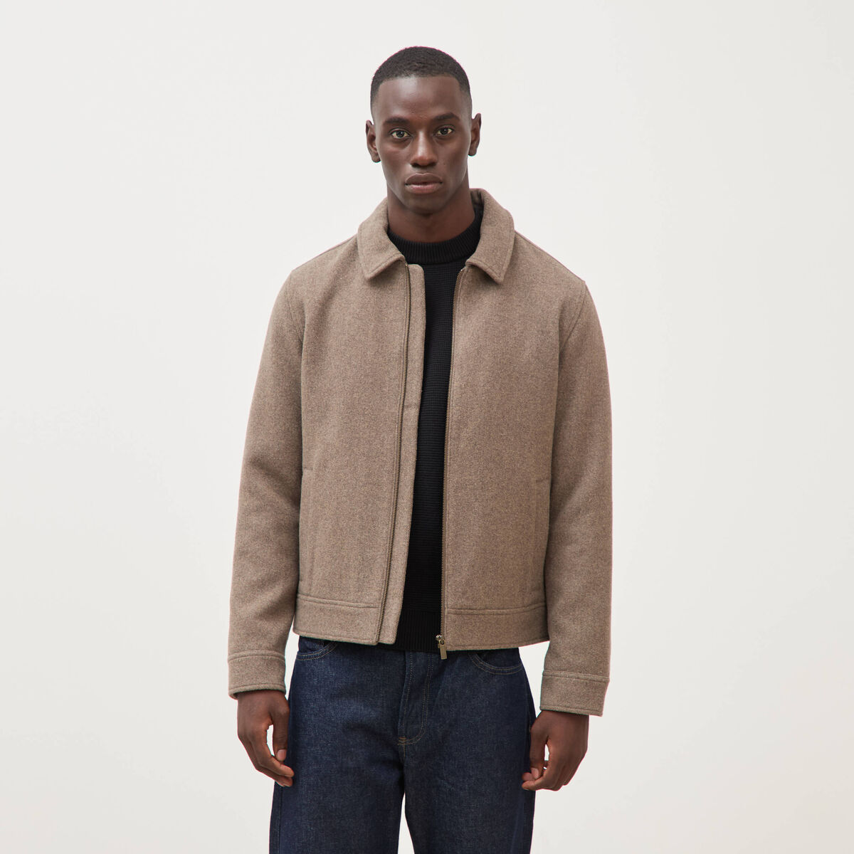 Veste oversize courte col classique taupe homme