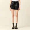 Short similicuir ceinturé noir femme