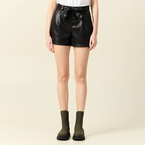 Short similicuir ceinturé noir femme