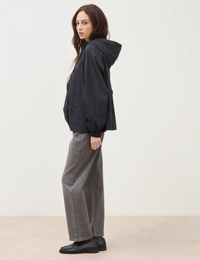 Parka oversize d&eacute;perlante &agrave; capuche noir femme