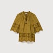 Blouse en coton manches courtes dentelle vert kaki femme