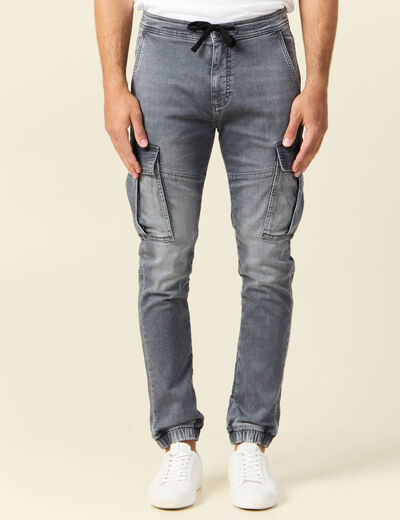 Jeans battle à coulisse denim gris homme