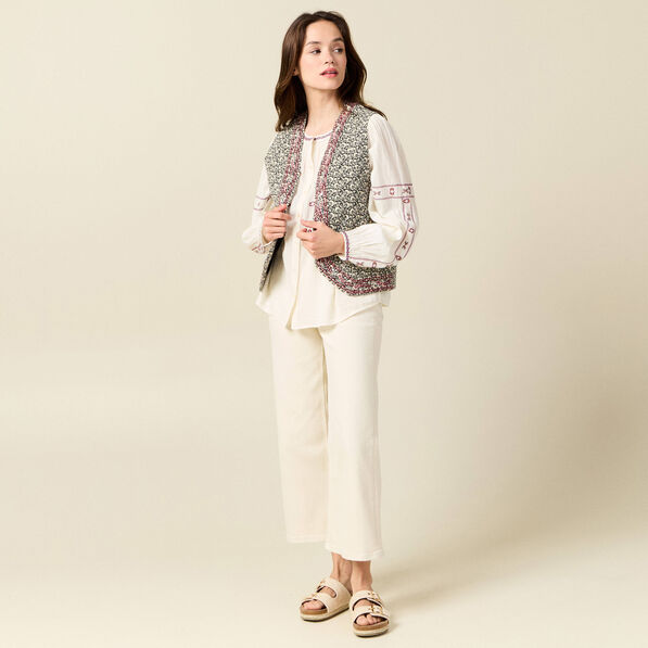 Chemise manches longues brodée creme femme