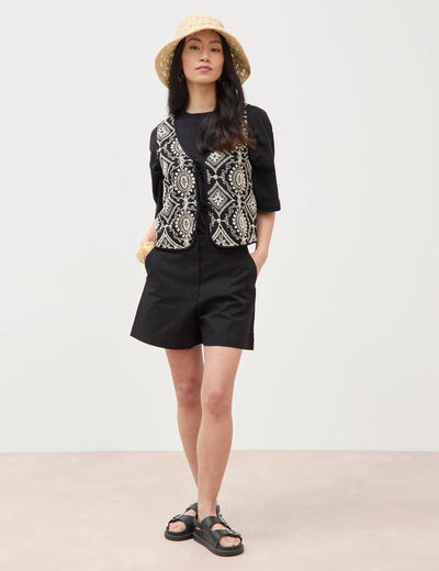 Cardigan sans manches avec broderies noir femme