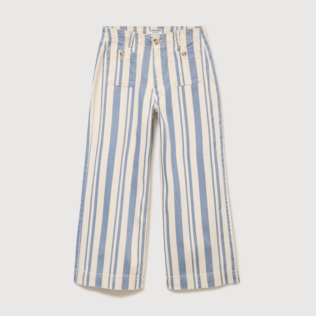 Jeans large cropped taille haute ray&eacute; bleu ciel femme