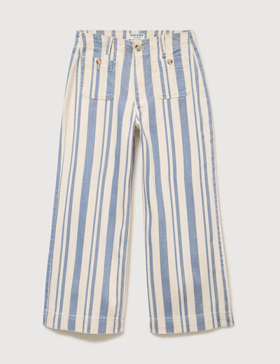 Jeans large cropped taille haute ray&eacute; bleu ciel femme
