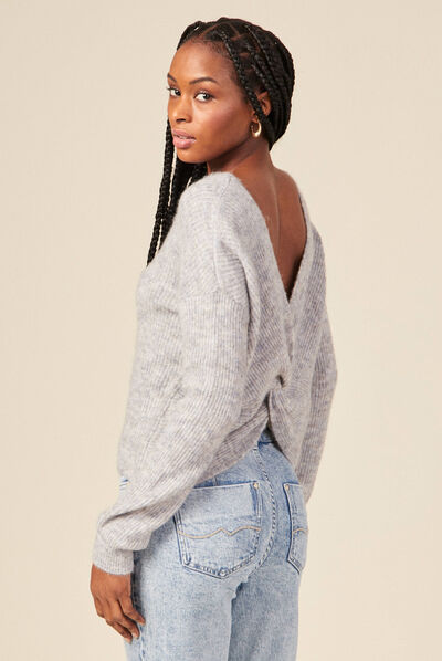Pull manches longues gris femme