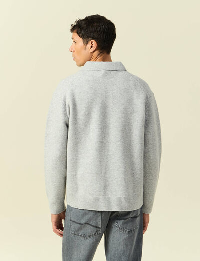 Pull manches longues col polo zipp&eacute; gris homme