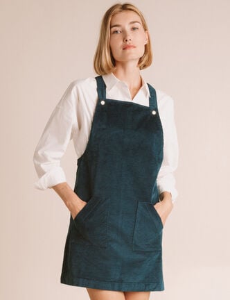 Robe sans manches en velours bleu canard femme