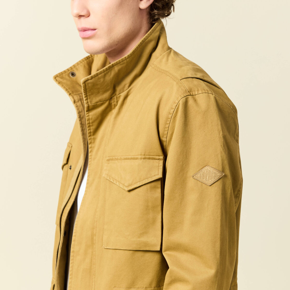 Saharienne col montant manches longues camel homme