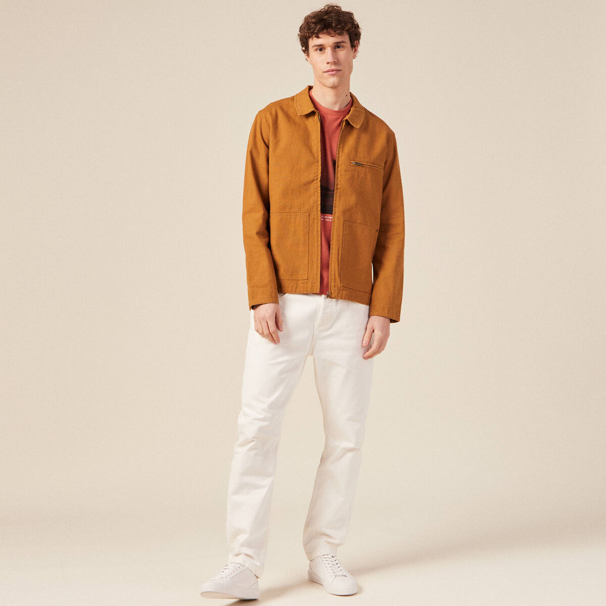 Blouson zippé droit camel homme