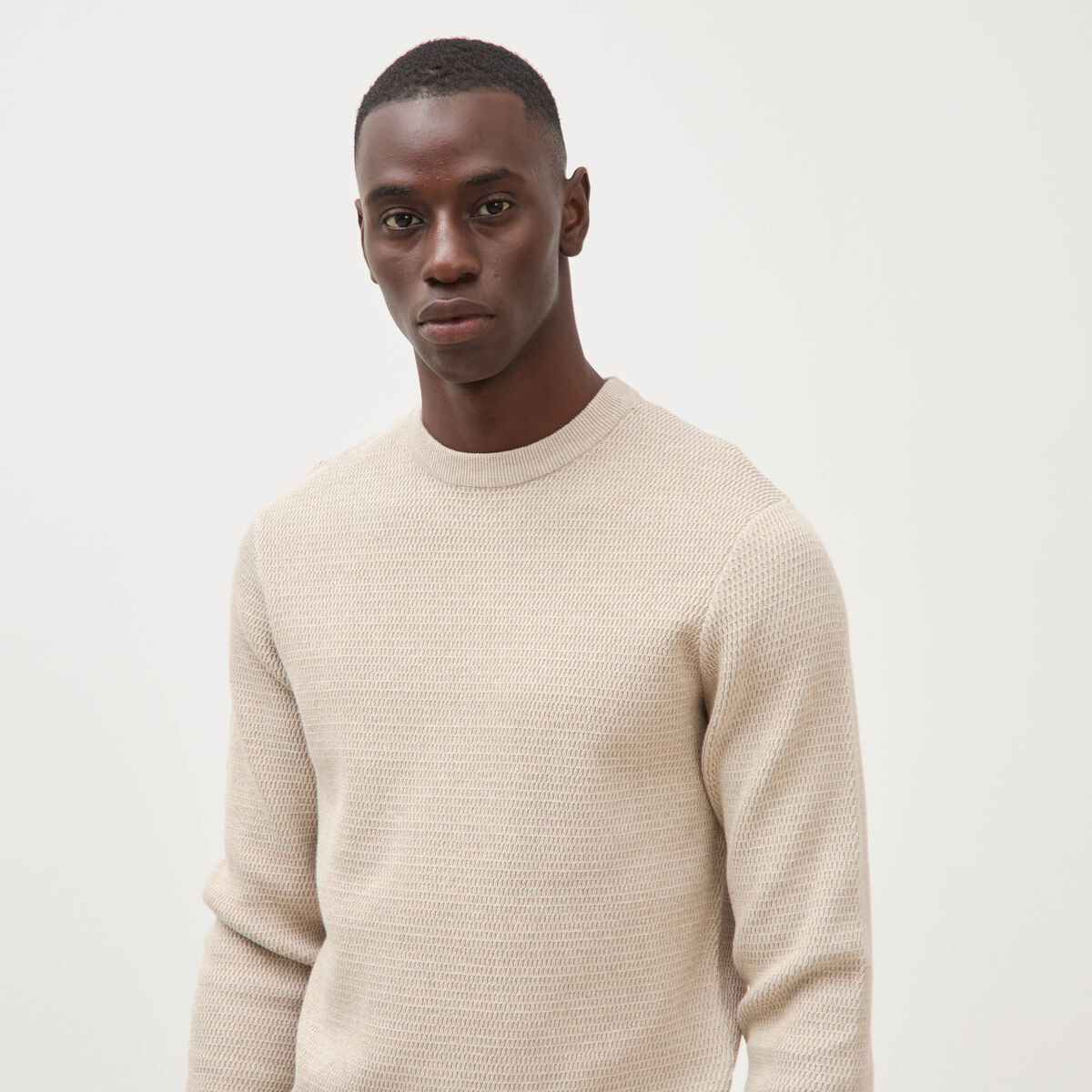 Pull droit manches longues sable homme
