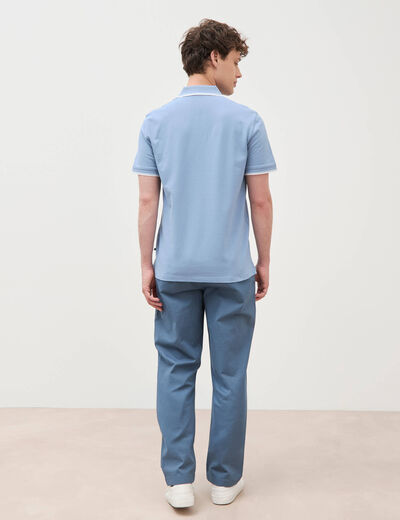 Polo cintr&eacute; en coton manches courtes bleu gris homme