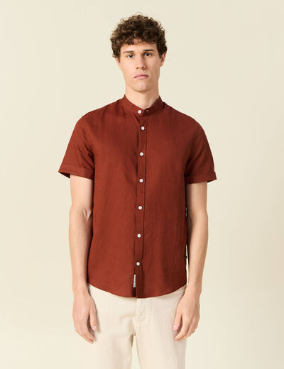 Chemise manches courtes marron cognac homme
