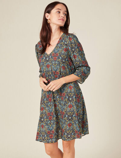 Robe trapèze manches 3/4 noir femme
