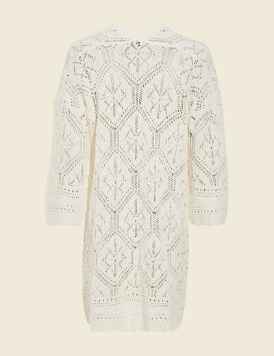 Gilet manches 3/4 ajouré ecru femme